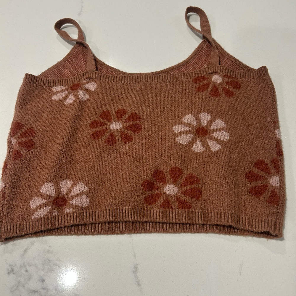 Altar'd State Floral Knit Camisole - Brown and Pink